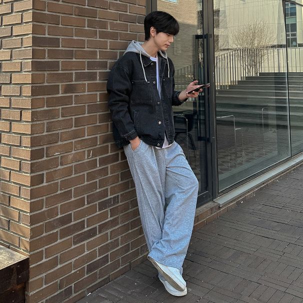 MYQ Fake Two-piece Hooded Denim Jacket Men's Autumn Loose Casual Top Korean Commuter Retro Style Wear_mkmklike.com