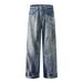 Men's Clothing Vintage Distressed Dirty Stained Ripped Loose Straight Floor Length Jeans_mkmklike.com