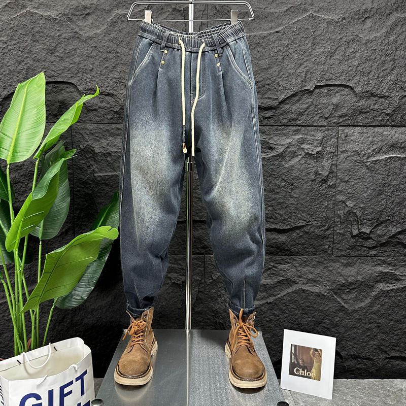 Men's Clothing Men's High Street Style Casual Wide Leg Jeans Loose Harem Pants American Loose Fit Washed Blue Spring Autumn_mkmklike.com