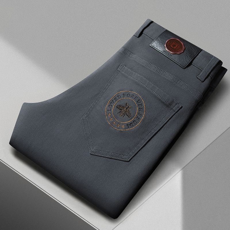 Lyocell Light Luxury Embroidered Men's Casual Pants Autumn And Winter High End Business All Match Trendy Fashion Stretch Straight Pants_mkmklike.com