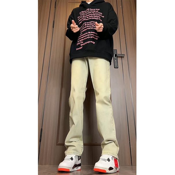 Nordmann American Retro Mud Yellow Jeans For Men, Spring And Autumn Straight Loose Pants, Trendy High Street Versatile Cool_mkmklike.com
