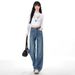 Shisanxing·Yunheyu Popular Style Rhinestone-embellished Light Blue Narrow High-waisted Straight Jeans For Women_mkmklike.com