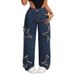 Star-Patched Fringe Hem Relaxed Fit Jeans – High-Waisted Straight-Leg Denim Pants For Women (Blue)_mkmklike.com