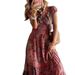 Women's Clothing Long Dress Waist Wrapped Fragmented Flower Print Large Swing Dress_mkmklike.com