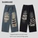 Men's Clothing American Retro Street Washed Ripped Jeans For Men And Women Ins Trendy Loose Slimming Straight Wide Leg Casual Trousers_mkmklike.com