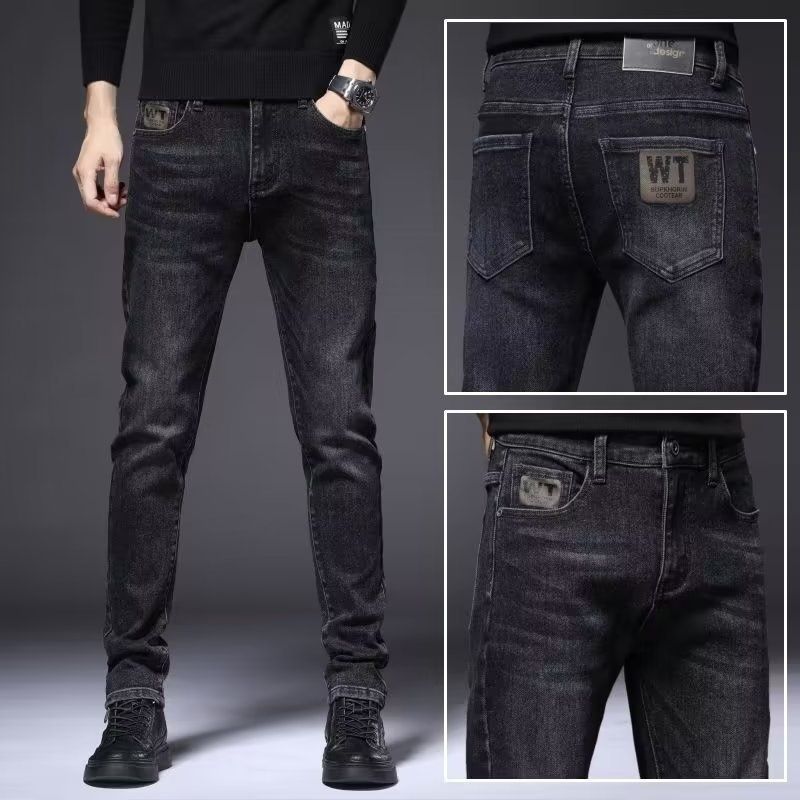 BOY Slim Fit Korean Style Winter 2024 Fashion Jeans New Trendy Loose Straight Spring Autumn Men's Long Pants_mkmklike.com