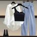 Women's Clothing Summer New Style Outfit Temperament Stylish Shirt Top Camisole Slim Jeans Three Piece Suit_mkmklike.com