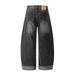 High Washed White Scimitar Jeans Men's Street Trend Loose Cuffed Floor-Length Pants Wide-Leg Long Trousers_mkmklike.com