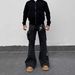 Retro High-Street Flared Jeans – Vintage Washed Black, Utility Pockets, Unisex Slim Fit (S-3XL)_mkmklike.com