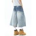 Men's Clothing Unisex Style Washed Whiskered Denim Shorts Summer High Street Trendy Wide Leg Capri Pants Loose Versatile Curved Trousers_mkmklike.com
