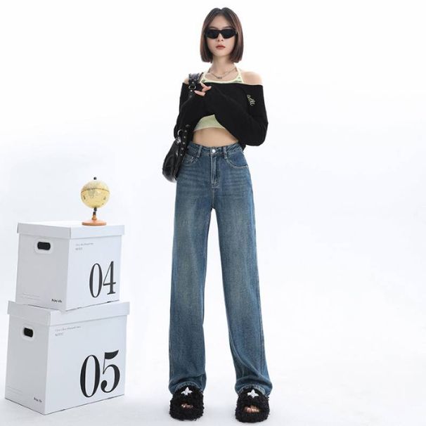 Women's High Waist Wide Leg Jeans - Winter Fleece Lined Flowy Straight Pants With Stretchy Comfort For Casual & Chic Outfits_mkmklike.com