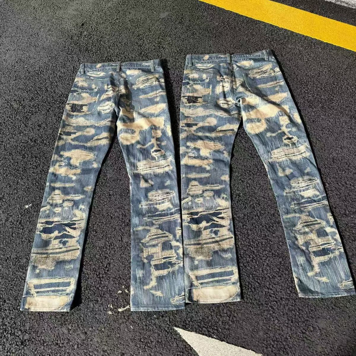 Men's Clothing 2025ss Independent Niuwang UC85 Digital Printing Washed Distressed Straight Wide Leg Loose Flared Denim Trousers_mkmklike.com