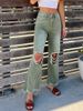 Distressed High-Waisted Wide-Leg Jeans – Vintage Washed & Hand-Ripped Boho Denim (Brown & Green, S-L)_mkmklike.com