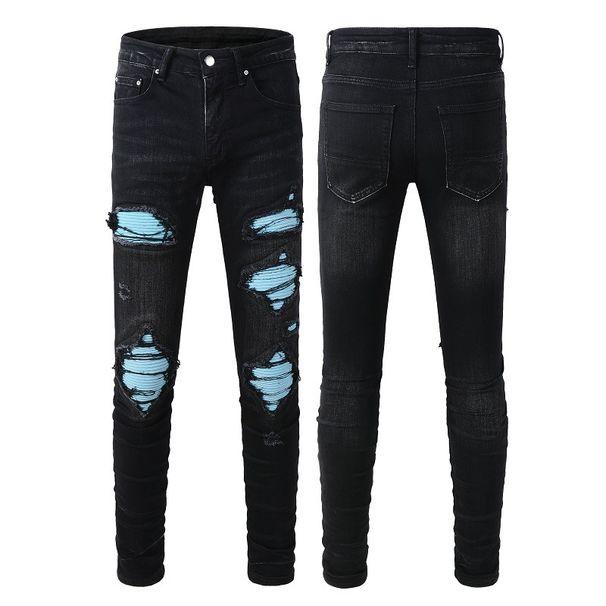 Men's Clothing Foreign Trade Men's Jeans Trendy Brand Men's Clothing Ripped Flannel Patch Men's Slim Stretch Youth Men's Pants 1347_mkmklike.com