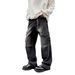 Men's Clothing Unisex Vintage Washed Jeans - Streetwear Straight Leg Denim Pants With Distressed Details, Retro High Waist Boyfriend Fit (Black, S-XL)_mkmklike.com