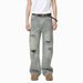Men's Clothing Streetwear Distressed Denim Jeans For Men - Baggy Wide Leg Vintage Washed Ripped Casual Pants_mkmklike.com