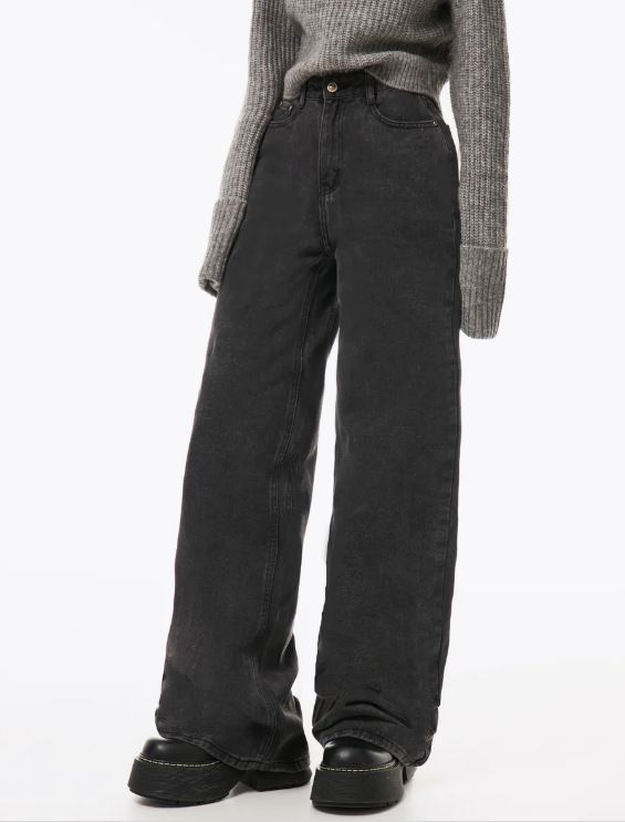 High-Waisted Wide Leg Jeans For Women – Stretch Cotton Denim Pants – Fashion Workwear (Sizes 25-32, Black)_mkmklike.com