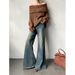 Women's Clothing Retro Washed Blue Denim Jeans Slim Fit Flared Pants Wide Leg Floor Length Autumn Fashionable Style_mkmklike.com