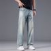 Men's Clothing Light Business Stretch Jeans Spring Summer Thin Long Casual Denim Loose Straight Leg Casual Pants_mkmklike.com