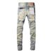 High Street Trend Brand AMR Spring Summer New Paint Splatter Light Color Ripped Jeans Men Elastic Slim Fit Skinny Pants_mkmklike.com