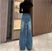 Spring Summer New Wide-Leg Jeans Blue Design High Waist Scimitar Loose Slimming Floor-Length Pants For Women_mkmklike.com