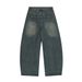 Punk Vintage Washed Scimitar Jeans For Men, Deconstructed Patchwork Multi-Pocket Design, Workwear Style Long Pants,_mkmklike.com