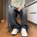 Men's Washed Straight-Leg Jeans – Japanese & Korean Streetwear Style (S-3XL, Blue/Black)_mkmklike.com