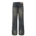 High Street Vintage Splatter Wash Jeans – Men’s Distressed Bell-Bottom Trousers, 90s Grunge Wide-Leg Denim, Mud-Dyed Retro Streetwear Pants_mkmklike.com
