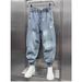 Autumn New Pants Men's Trendy Patchwork Jeans Loose Cuffs Autumn Versatile Handsome Harem Pants_mkmklike.com