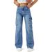 Women's Cross Border Spot Design Flap Pocket Straight Leg Jeans Casual Loose Workwear Versatile Trousers_mkmklike.com