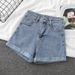 Women's Clothing Light Colored All Match High Waist Washed Denim Shorts For Women Summer Wide Leg A Line Hot Pants Trend Ins_mkmklike.com
