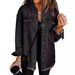 Women's Distressed Denim Shirt Jacket Long Sleeve Oversized Vintage Coat, Cotton Blend Polo Collar Streetwear, Washed & Frayed Hem For Casual Fall_mkmklike.com