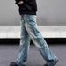Nordmann European And American High Street Vibe Style Retro Ink Splash Draped Jeans For Men, Niche Design Sense, Straight-Leg_mkmklike.com
