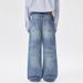 Men's & Women's Streetwear Light Blue Jeans - Relaxed Fit Straight Leg Washed Denim Pants With Multi-Pocket Design_mkmklike.com