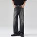 LKTM Men's Black Splatter Design Flared Jeans AC Style Casual Wide Leg Pants mid Waist Cotton Long Jeans Unisex_mkmklike.com
