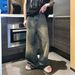 Men's Clothing Niche Worn And Distressed Retro Washed Straight Jeans Men's Loose Versatile Wide Leg Mopping Trousers_mkmklike.com