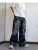 Men's American Streetwear Vintage Washed Distressed Jeans, Straight Leg Relaxed Fit High Fashion Denim Pants_mkmklike.com