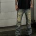 Men's Distressed Washed Ripped Jeans High Street Grunge Style Patchwork Splatter Paint Loose Straight Leg Flared Hem_mkmklike.com