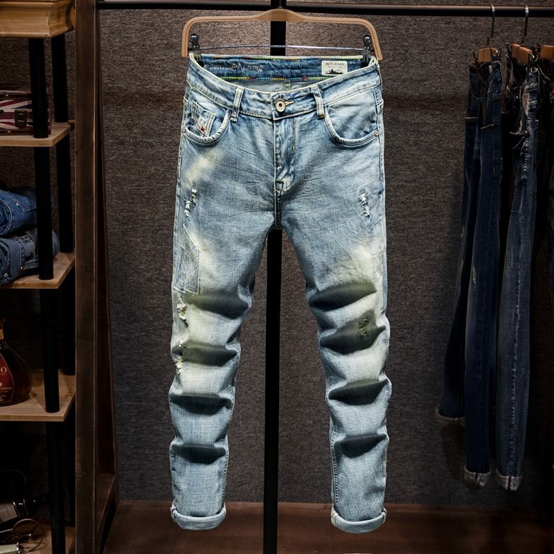 Men's High End Light Colored Jeans Trendy Summer Style Straight Leg Slim Fit Stretchy Casual Pants for Spring And Autumn_mkmklike.com