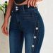 European And American Size Buttoned Denim Bell-bottom Pants TK OZON Women's Flared Jeans_mkmklike.com