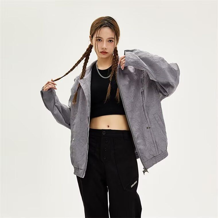 American High Street Style Trendy Rivet Pleated Texture Couple Short Men's Spring And Autumn Design Sense Loose Jacket_mkmklike.com