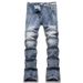 Men's Heavy Duty Rhinestone Jeans High Waist Slim Fit Floor Length Long Pants Versatile Slight Flare Spring Autumn_mkmklike.com