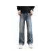 Men's Straight Leg Distressed Jeans Cleanfit Whiskered Bamboo Pattern Loose Flare Vibe Trousers American High Street_mkmklike.com