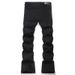 Men's Dark Streetwear Embroidered Flare Jeans - Black Distressed Denim Pants With Silver Stitch - Retro Punk Slim Fit Trousers For Men_mkmklike.com