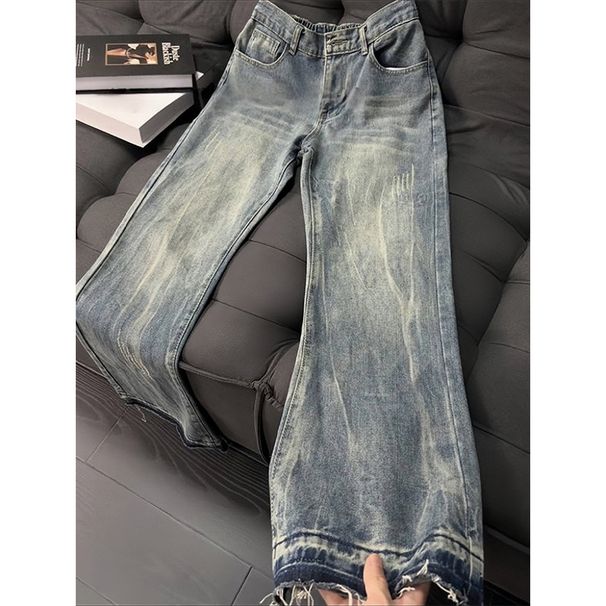 Men's Straight Leg Loose Wide Leg Trousers Lightning Pattern High Street Style Trendy Cool Washed Retro Flared Trousers_mkmklike.com