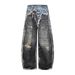Men's American Style Distressed Faux Leather Two Piece Set Baggy Street Style Loose Wide Leg Pants 3D Digitally Printed_mkmklike.com