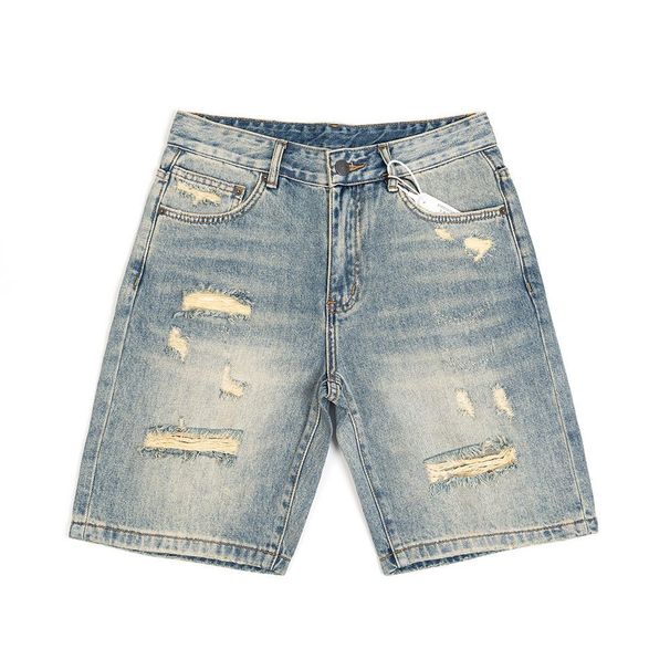 Men's Distressed Straight-Leg Denim Shorts Vintage American Style Relaxed Fit Comfortable_mkmklike.com