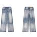 Men's Clothing Versatile Washed Blue Straight Leg Jeans Vintage Distressed Long Trousers_mkmklike.com
