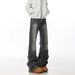 Men's Fashion Washed Smoke Grey Jeans - Vintage Straight & Slight Flare Denim Pants With Trendy Curve Hem_mkmklike.com