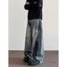 American Splashed Ink Ripped Jeans Men's High Street Lazy Style Straight Tube Loose Wide Leg Casual Pants_mkmklike.com